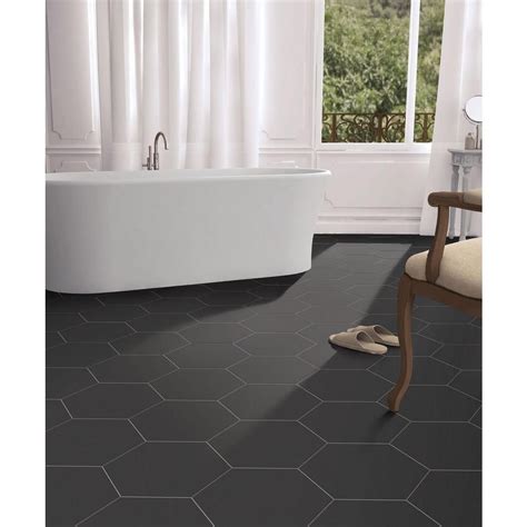 20 Matte Black Hex Floor Tile