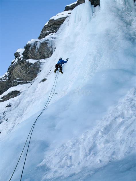 Ice Climbing In The Swiss Alps Stock Image Image Of Determination