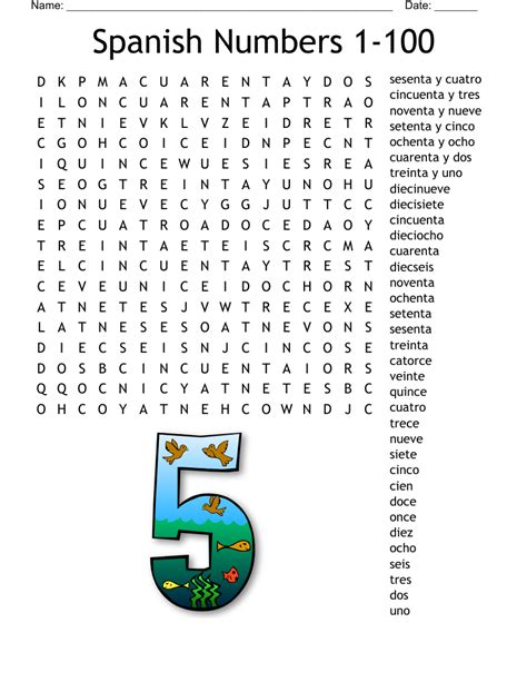 Spanish Numbers 1 To 100 Los Numeros Word Search Spanish Numbers Word