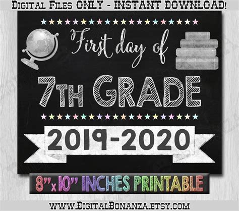 First Day Of Seventh Grade Sign First Day Of School Etsy