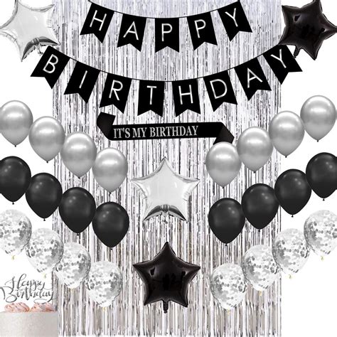 Buy Himall Black And Silver Birthday Decorations Birthday Party Silver Balloons Happy Birthday