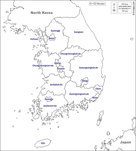 Corea Del Sur Mapa Gratuito Mapa Mudo Gratuito Mapa En Blanco