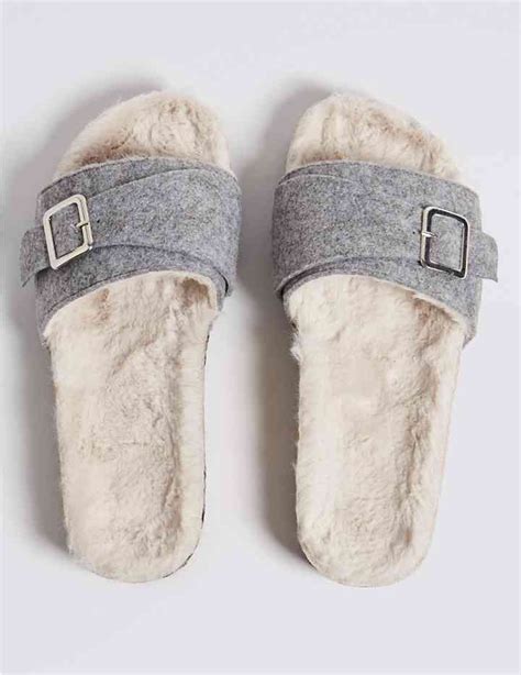 Faux Fur Buckle Slide Mule Slippers Mands Collection Mands Slippers