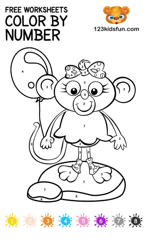 Monkey coloring pages for kids. Free Color by Number Printable Coloring Pages for Kids ...