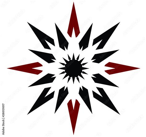 Abstract Red And Black Vector 16 Pointed Chaos Sun Star Symbol Icon