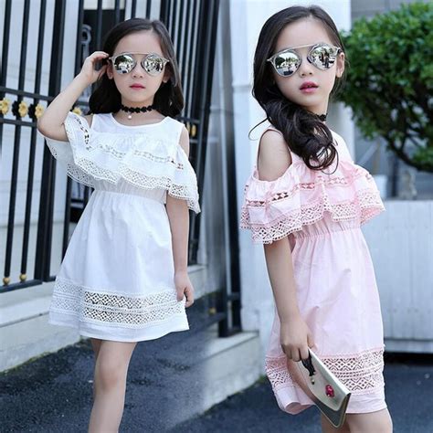 Girl Dress Summer 2017 New Lace Ruffles Off Shoulder Child Clothes Kids