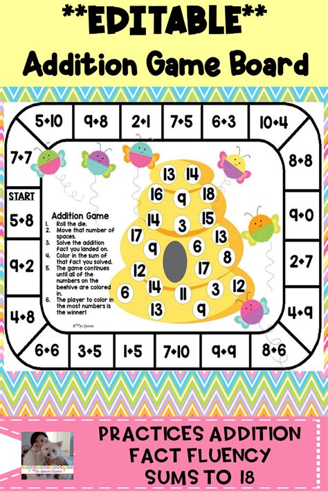 EDITABLE Addition Game Board Addition Games Math Facts Math Resources