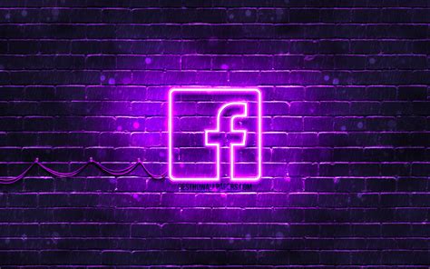 Download Facebook Neon Logo On Violet Brick Wall Hd Wallpaper