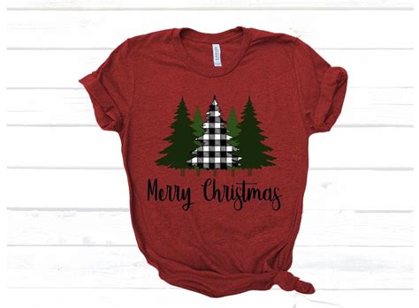 Christmas Trees Tee Plaid Trees Tshirt Womens Christmas Tee Etsy In