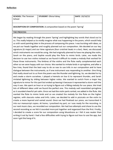 Cba Reflection Document Pdf Violin Musical Compositions