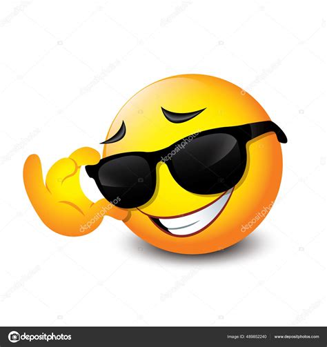 Cute Smiling Emoticon Wearing Black Sunglasses Emoji Vector