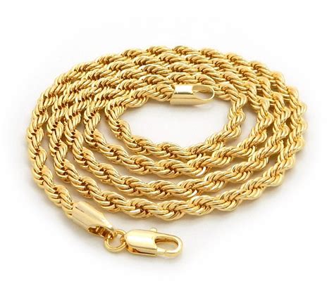 Mens 14k Yellow Gold Plated Rope Chain Necklace 25mm 3mm 4mm 18 20