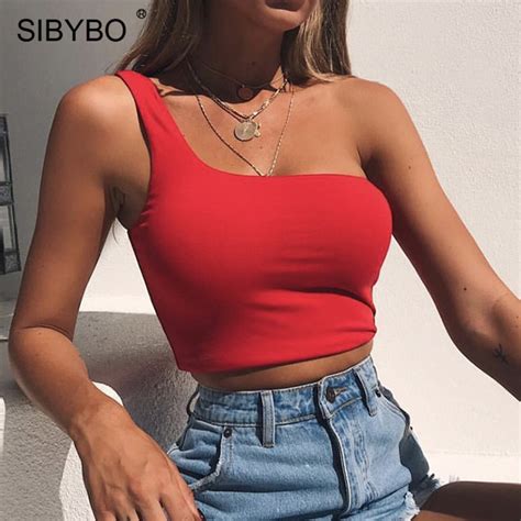 Sibybo Off One Shoulder Short Sexy Women Tops Backless Strapless Slim Summer Tank Top Women