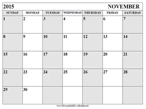 Calendar November 2015 Free Printable Christmas