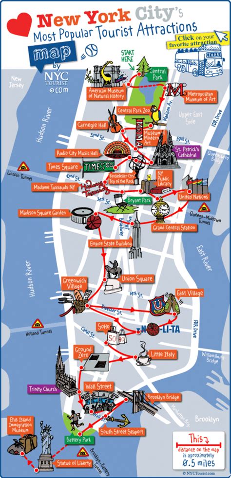 Large Printable Tourist Attractions Map Of Manhattan New York City For Map Of Nyc Attractions