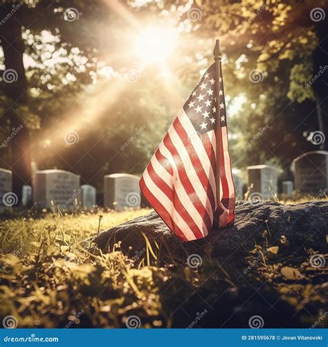 Us Flag At Military Cemetery On Veterans Day Or Memorial Day Generative