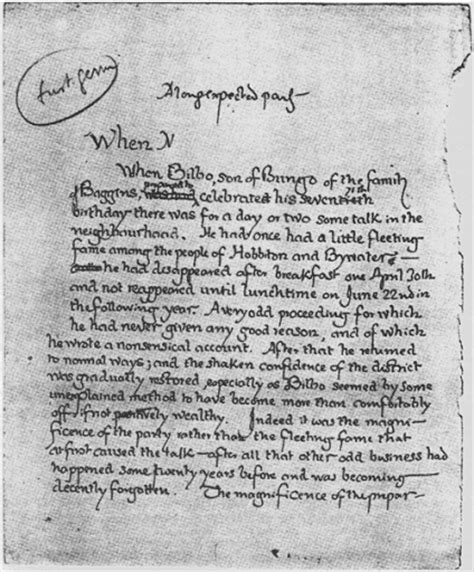 Jrr Tolkiens Original First Page For Lord Of The Rings 1937