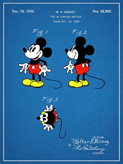 1930 Walt Disney Mickey Mouse Colorized Patent Print Patent Print Blueprint Drawing By Greg