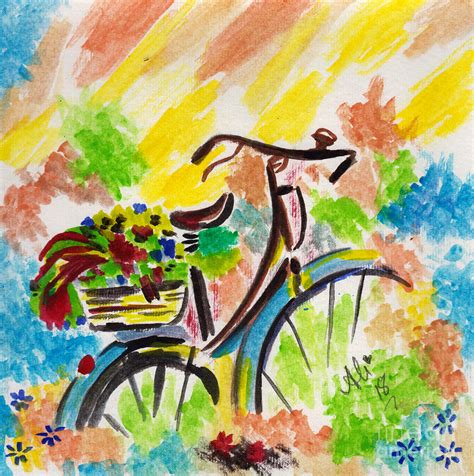 Bicycle And Flowers Painting By Bobby Dar Fine Art America