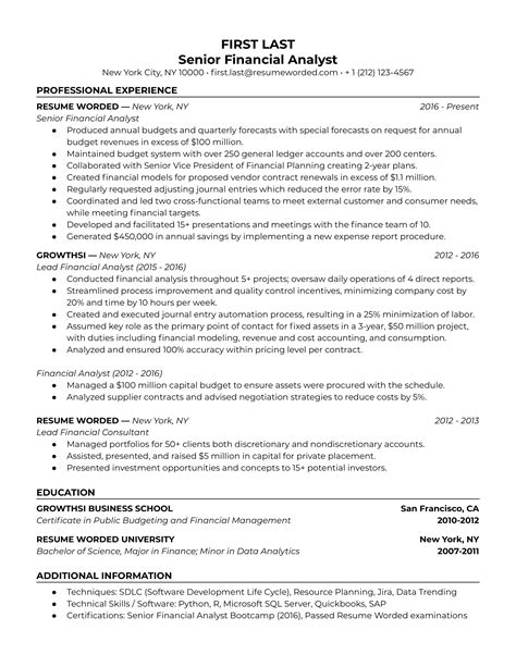 Entry Level Junior Financial Analyst Resume Example For Resume