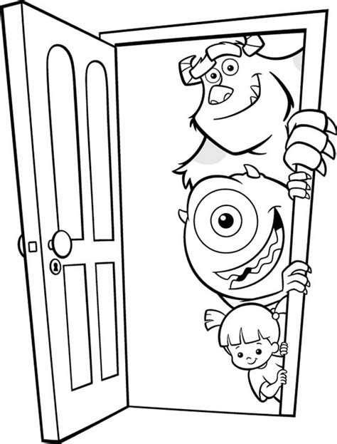 So grab your crayons, find the movie and color away! Mike, Sulley And Boo In Front Of The Door In Monsters Inc ...