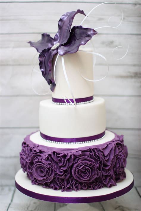 3 Tier Cadburys Purple Birthday Cake Ruffle Roses And Wired Flower
