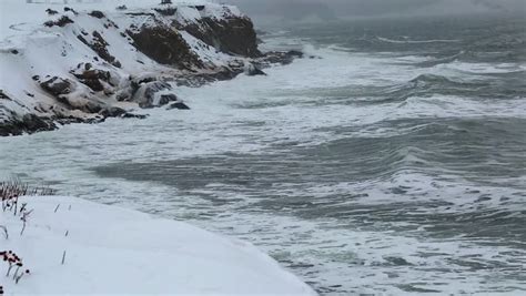 A Beautiful Frozen Ocean Coastline After A Winter Storm Stock Footage