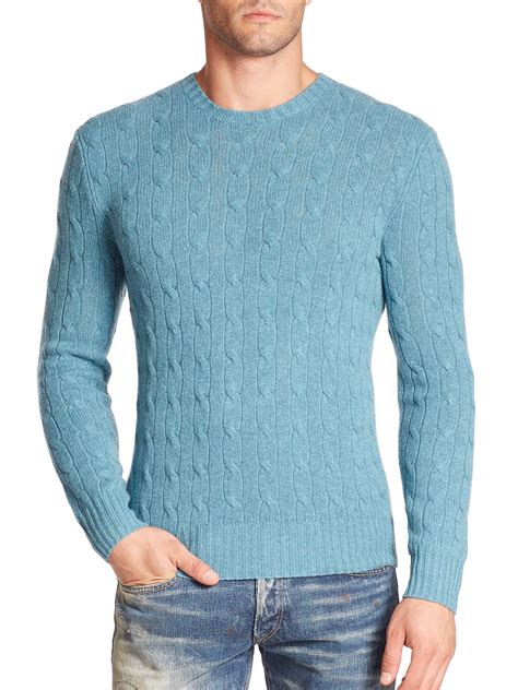 Lyst Polo Ralph Lauren Cable Knit Cashmere Sweater In Blue For Men