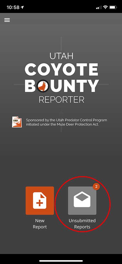 Utah Coyote Bounty Reporter Smartphone App