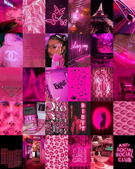 110 Pcs Hot Pink Boujee Wall Collage Kit Neon Pink Etsy