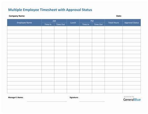 Multiple Employee Timesheet With Approval Status In Word