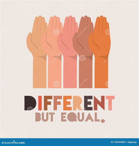 Different But Equal And Diversity Skins Hands Up Vector Design Stock