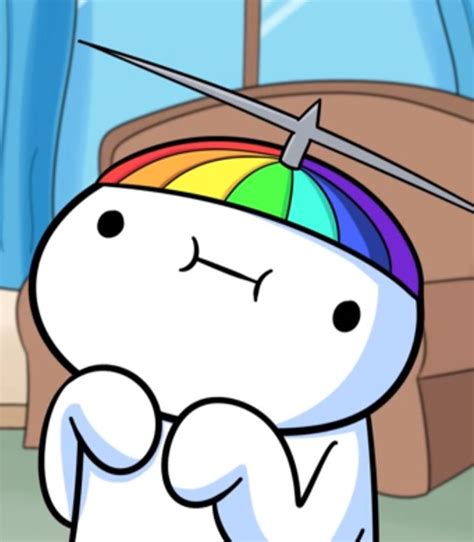 A Cartoon Character With A Rainbow On His Head And Two Swords Sticking
