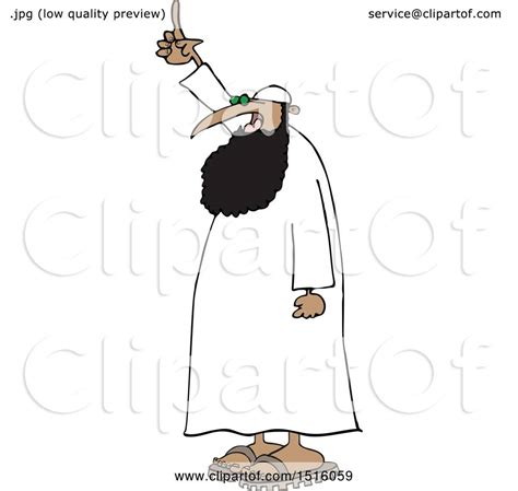 Clipart Of A Cartoon Muslim Cleric Holding Up A Finger Royalty Free
