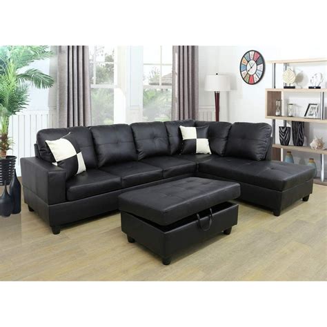 Ponliving Faux Leather 3 Piece Sectional Sofa Couch Set L Shaped