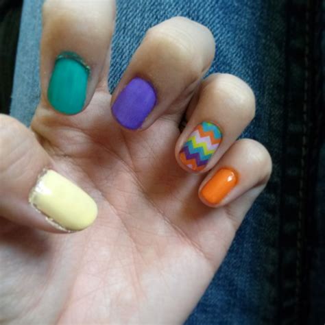 Multi Colored Nails With Jamberry Accent In Summer Chevron Chic Nails
