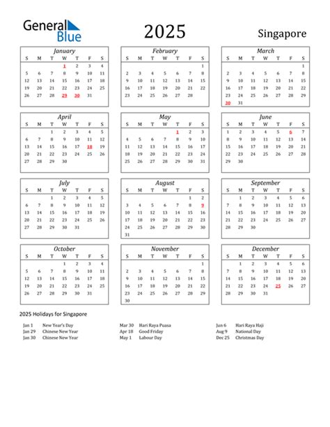 2025 Singapore Calendar With Holidays