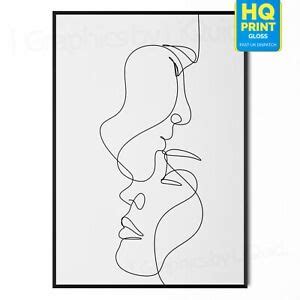 ONE LINE COUPLE FOREHEAD KISS ABSTRACT DRAWING ROOM Wall Art Print HOME