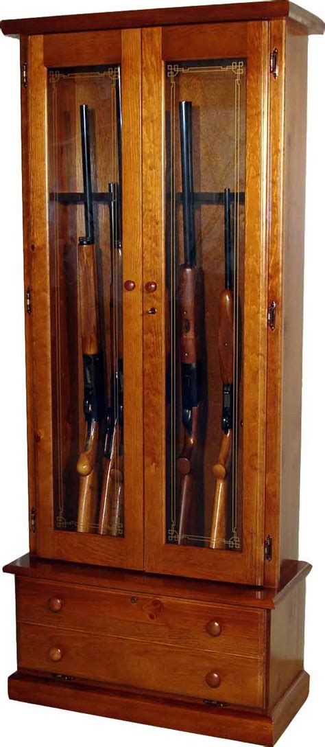 12 Gun Wood Gun Cabinet Pine Locking Double Doors Made In Usa