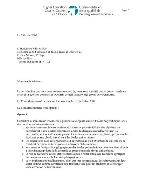 Lettre Au Ministre