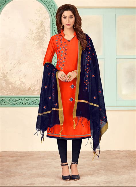 Daily Wear Embroidery Work New Fancy Cotton Churidar Suits Collection