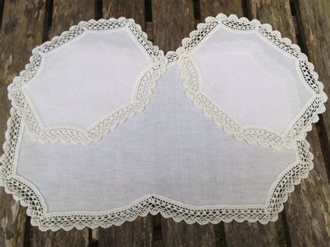 lace and linen dressing table set 3 piece doily set in white etsy dressing table set linen