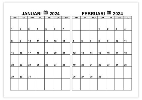 Kalender Januari Februari 2024