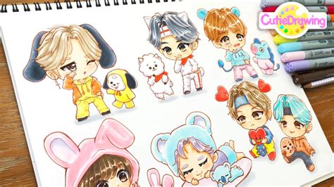 Drawing Bts As Chibis Tinytan With Bt21 Characters52fanart Youtube