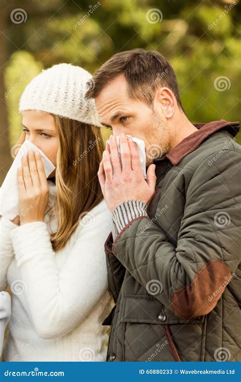 Sick Couple Blowing Their Noses Stock Image Image Of Virus Caucasian