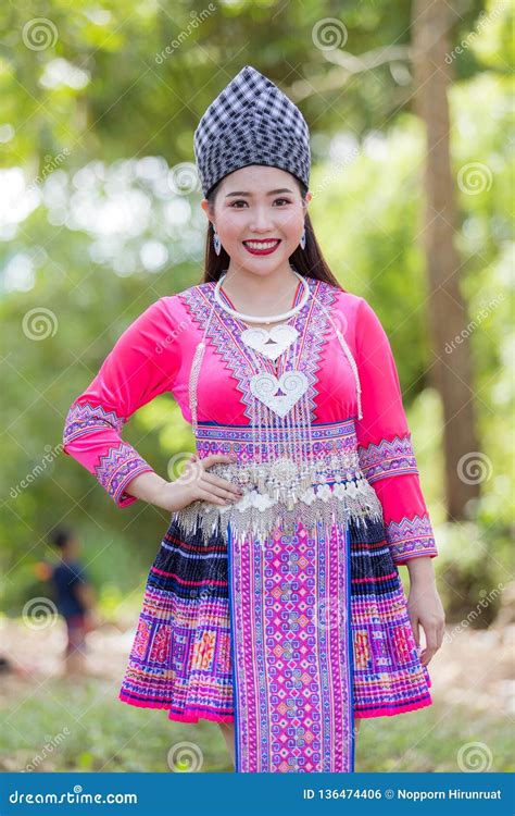 Hmong Girl In Beautiful Dress Colorful And Fashion Mixed Between New