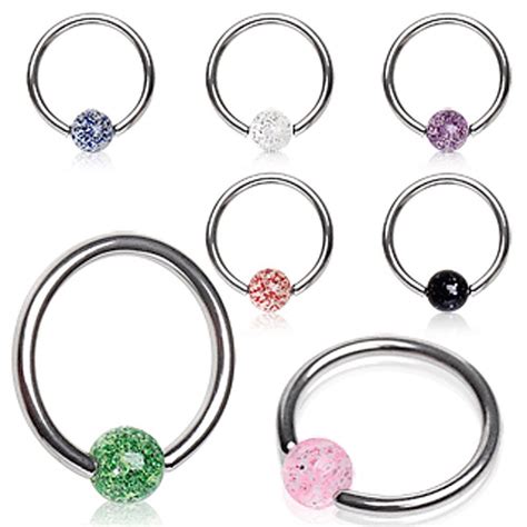 316l Surgical Steel Captive Bead Ring With Uv Metallic Glitter Ball