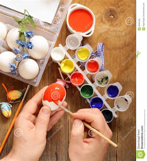 Coloring Easter Eggs Paint And Brushes Stock Photo Image Of
