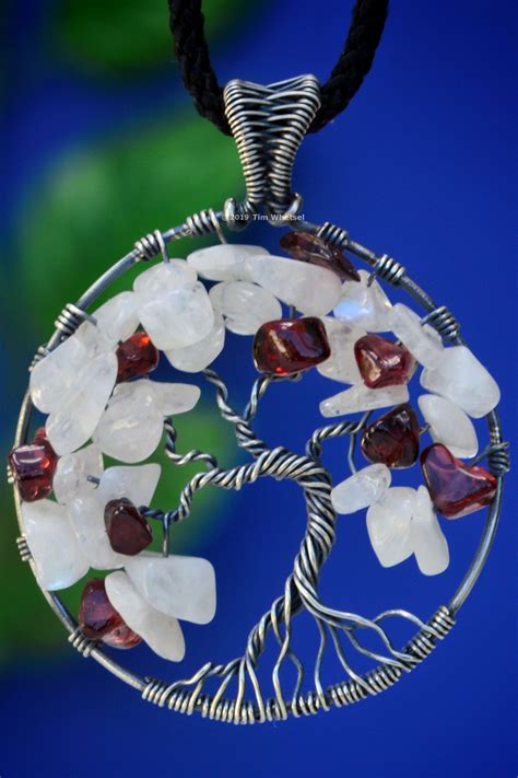 Cherry Blossom Bonsai Tree Necklacemoonstone Garnets Etsy Cherry