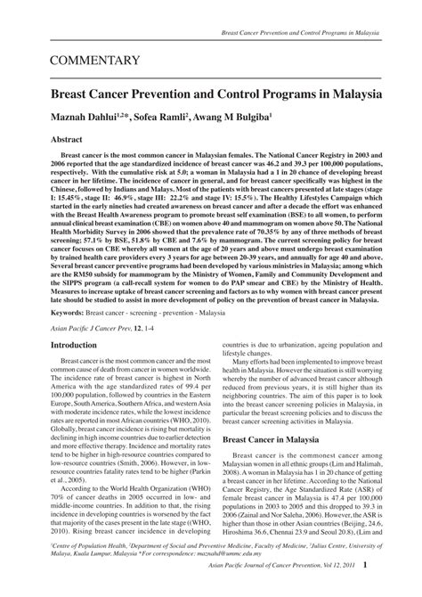 Breast cancer welfare association malaysia. (PDF) Breast Cancer Prevention and Control Programs in ...